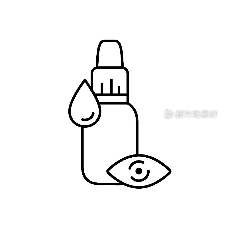 Eye drops. Linear icon of liquid medication